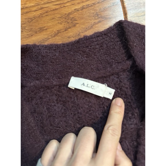 A.L.C. Burgundy Cleveland V-Neck Ribbed-Knit Cardigan Size M Retail$325 - Picture 4 of 16